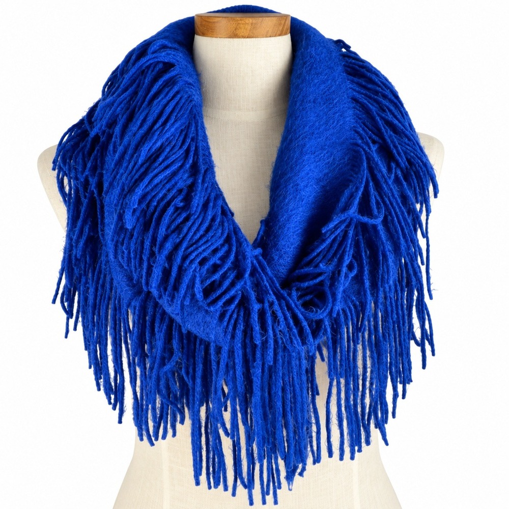 Cejon Western Fringed Infinity Scarf Women Royal Blue Knit Cozy Chic NWT